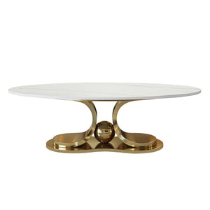 English Elm 49.2 Inch Sintered Stone Faux Marble Coffee Table with Gold Stainless Steel Base W3136S00083
