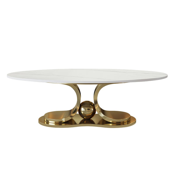 English Elm 49.2 Inch Sintered Stone Faux Marble Coffee Table with Gold Stainless Steel Base W3136S00083