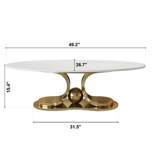 English Elm 49.2 Inch Sintered Stone Faux Marble Coffee Table with Gold Stainless Steel Base W3136S00083