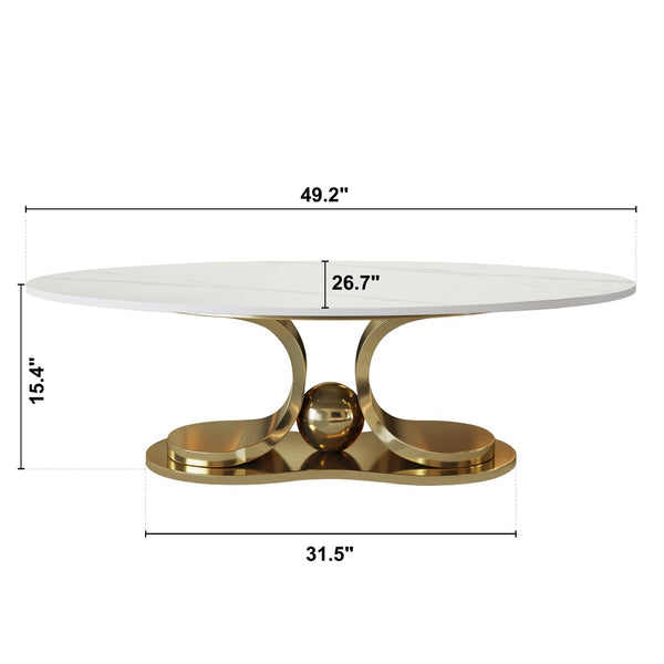 English Elm 49.2 Inch Sintered Stone Faux Marble Coffee Table with Gold Stainless Steel Base W3136S00083