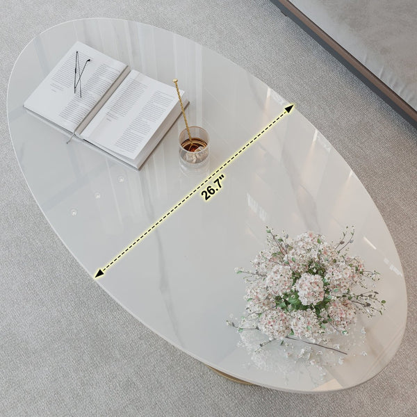 English Elm 49.2 Inch Sintered Stone Faux Marble Coffee Table with Gold Stainless Steel Base W3136S00083