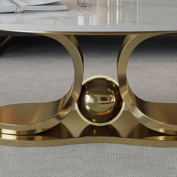English Elm 49.2 Inch Sintered Stone Faux Marble Coffee Table with Gold Stainless Steel Base W3136S00083