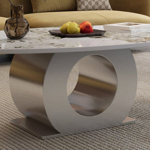 English Elm Modern Sintered Stone Coffee Table with Sculptural Brushed Steel Base for Living Rooms W3136S00084