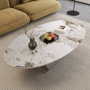 English Elm Modern Sintered Stone Coffee Table with Sculptural Brushed Steel Base for Living Rooms W3136S00084