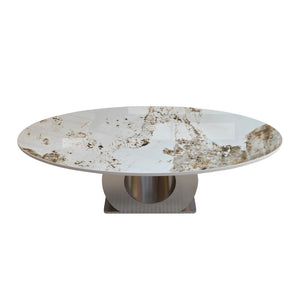 English Elm Modern Sintered Stone Coffee Table with Sculptural Brushed Steel Base for Living Rooms W3136S00084