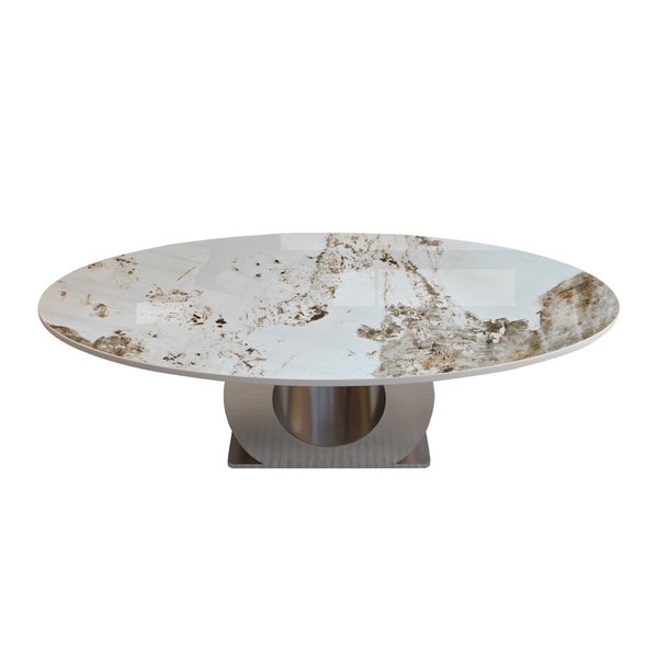 English Elm Modern Sintered Stone Coffee Table with Sculptural Brushed Steel Base for Living Rooms W3136S00084