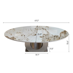 English Elm Modern Sintered Stone Coffee Table with Sculptural Brushed Steel Base for Living Rooms W3136S00084