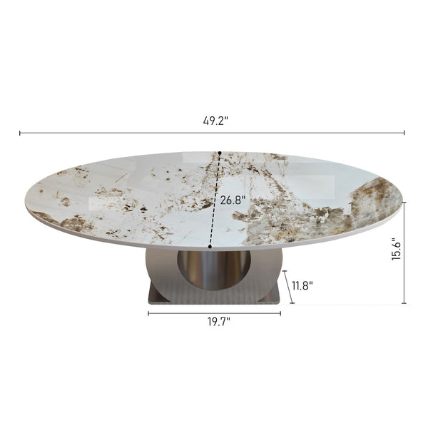 English Elm Modern Sintered Stone Coffee Table with Sculptural Brushed Steel Base for Living Rooms W3136S00084