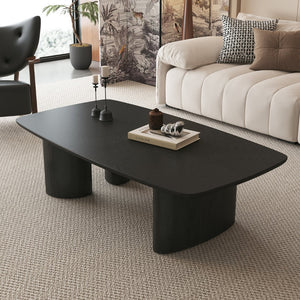 English Elm 51.2" Ash Veneer Coffee Table Low Profile Asymmetric Legs Rustic Farmhouse Living Room W3136S00085