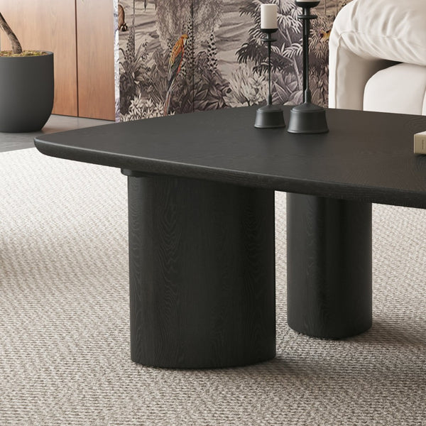 English Elm 51.2" Ash Veneer Coffee Table Low Profile Asymmetric Legs Rustic Farmhouse Living Room W3136S00085