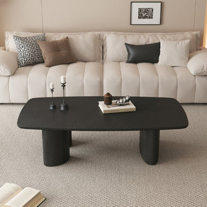 English Elm 51.2" Ash Veneer Coffee Table Low Profile Asymmetric Legs Rustic Farmhouse Living Room W3136S00085