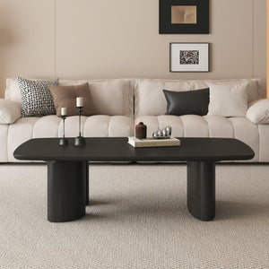 English Elm 51.2" Ash Veneer Coffee Table Low Profile Asymmetric Legs Rustic Farmhouse Living Room W3136S00085