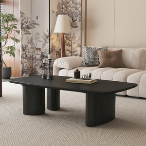 English Elm 51.2" Ash Veneer Coffee Table Low Profile Asymmetric Legs Rustic Farmhouse Living Room W3136S00085