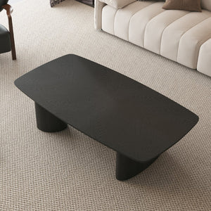 English Elm 51.2" Ash Veneer Coffee Table Low Profile Asymmetric Legs Rustic Farmhouse Living Room W3136S00085