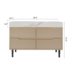 English Elm 35.4" Spa Style Bathroom Vanity Sintered Stone Top Solid Wood Cabinet 4 Drawers W3136S00086