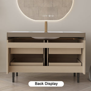 English Elm 35.4" Spa Style Bathroom Vanity Sintered Stone Top Solid Wood Cabinet 4 Drawers W3136S00086