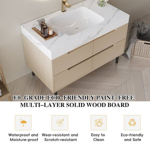 English Elm 35.4" Spa Style Bathroom Vanity Sintered Stone Top Solid Wood Cabinet 4 Drawers W3136S00086