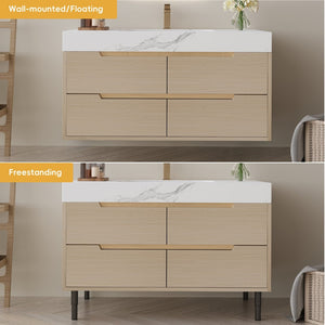 English Elm 35.4" Spa Style Bathroom Vanity Sintered Stone Top Solid Wood Cabinet 4 Drawers W3136S00086