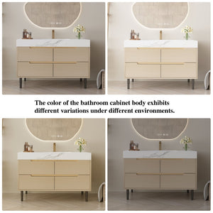 English Elm 35.4" Spa Style Bathroom Vanity Sintered Stone Top Solid Wood Cabinet 4 Drawers W3136S00086