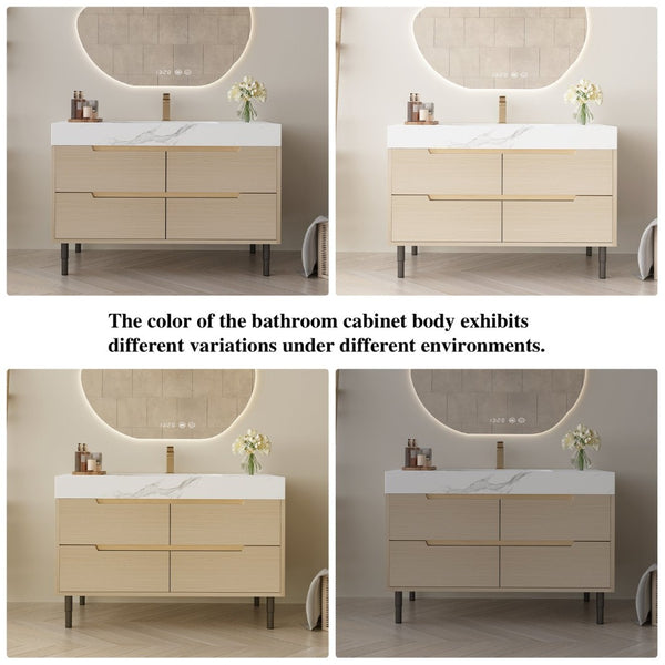 English Elm 35.4" Spa Style Bathroom Vanity Sintered Stone Top Solid Wood Cabinet 4 Drawers W3136S00086