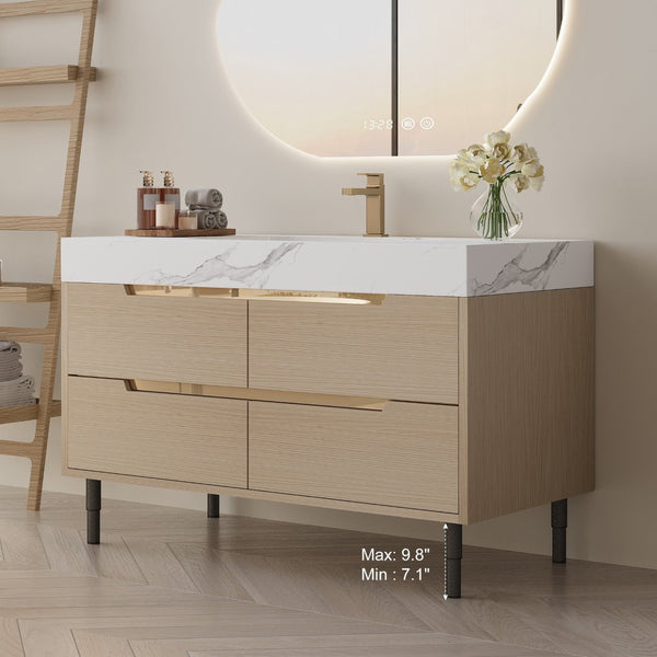 English Elm 35.4" Spa Style Bathroom Vanity Sintered Stone Top Solid Wood Cabinet 4 Drawers W3136S00086