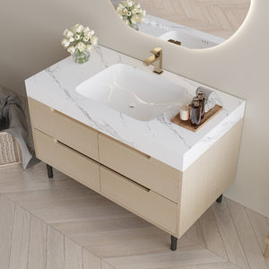 English Elm 35.4" Spa Style Bathroom Vanity Sintered Stone Top Solid Wood Cabinet 4 Drawers W3136S00086