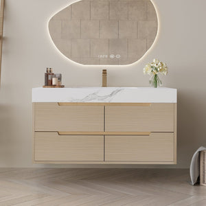 English Elm 35.4" Spa Style Bathroom Vanity Sintered Stone Top Solid Wood Cabinet 4 Drawers W3136S00086