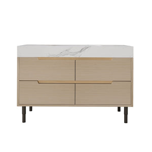 English Elm 35.4" Spa Style Bathroom Vanity Sintered Stone Top Solid Wood Cabinet 4 Drawers W3136S00086