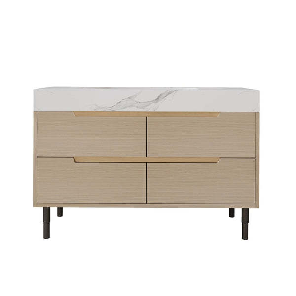 English Elm 35.4" Spa Style Bathroom Vanity Sintered Stone Top Solid Wood Cabinet 4 Drawers W3136S00086