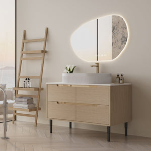 English Elm 36 Inch Freestanding or Floating Bathroom Vanity with Ceramic Sink and Soft Close Drawers W3136S00087