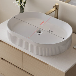 English Elm 36 Inch Freestanding or Floating Bathroom Vanity with Ceramic Sink and Soft Close Drawers W3136S00087