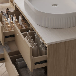 English Elm 36 Inch Freestanding or Floating Bathroom Vanity with Ceramic Sink and Soft Close Drawers W3136S00087