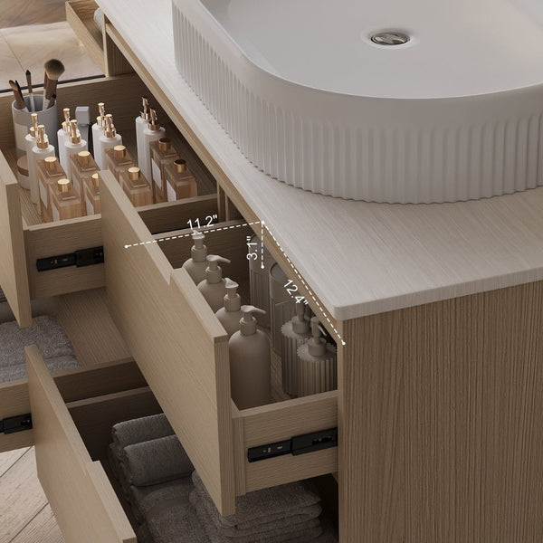 English Elm 36 Inch Freestanding or Floating Bathroom Vanity with Ceramic Sink and Soft Close Drawers W3136S00087