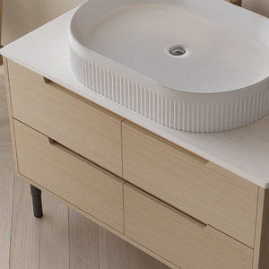 English Elm 36 Inch Freestanding or Floating Bathroom Vanity with Ceramic Sink and Soft Close Drawers W3136S00087