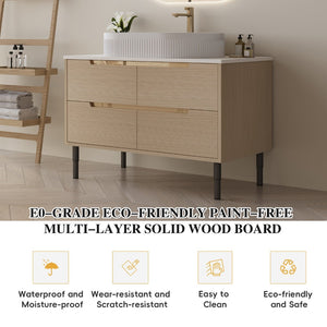 English Elm 36 Inch Freestanding or Floating Bathroom Vanity with Ceramic Sink and Soft Close Drawers W3136S00087