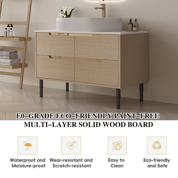 English Elm 36 Inch Freestanding or Floating Bathroom Vanity with Ceramic Sink and Soft Close Drawers W3136S00087