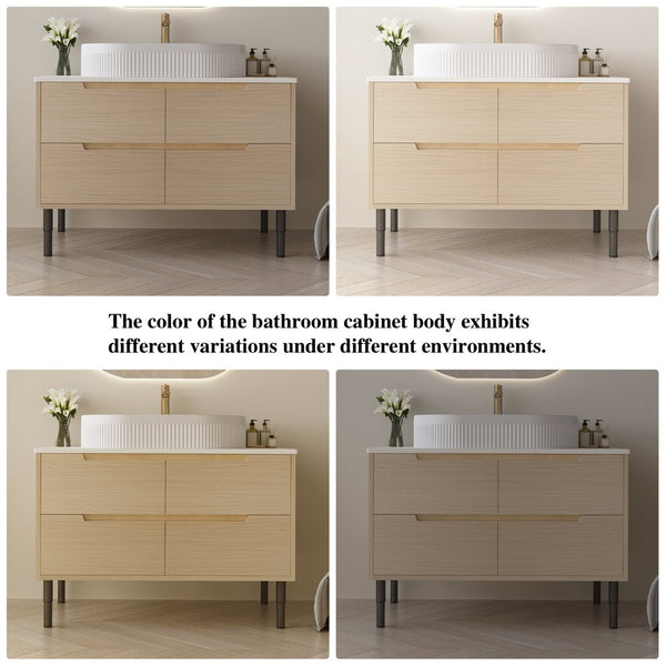 English Elm 36 Inch Freestanding or Floating Bathroom Vanity with Ceramic Sink and Soft Close Drawers W3136S00087