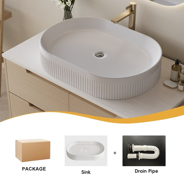 English Elm 36 Inch Freestanding or Floating Bathroom Vanity with Ceramic Sink and Soft Close Drawers W3136S00087