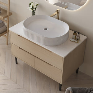 English Elm 36 Inch Freestanding or Floating Bathroom Vanity with Ceramic Sink and Soft Close Drawers W3136S00087