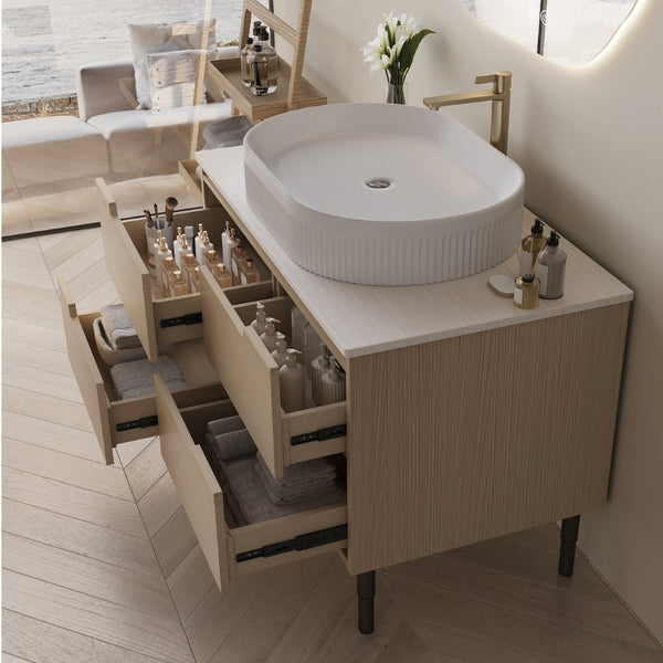 English Elm 36 Inch Freestanding or Floating Bathroom Vanity with Ceramic Sink and Soft Close Drawers W3136S00087