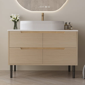 English Elm 36 Inch Freestanding or Floating Bathroom Vanity with Ceramic Sink and Soft Close Drawers W3136S00087