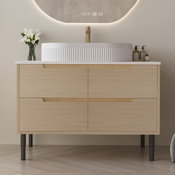 English Elm 36 Inch Freestanding or Floating Bathroom Vanity with Ceramic Sink and Soft Close Drawers W3136S00087