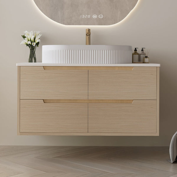 English Elm 36 Inch Freestanding or Floating Bathroom Vanity with Ceramic Sink and Soft Close Drawers W3136S00087