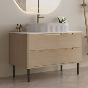 English Elm 36 Inch Freestanding or Floating Bathroom Vanity with Ceramic Sink and Soft Close Drawers W3136S00087