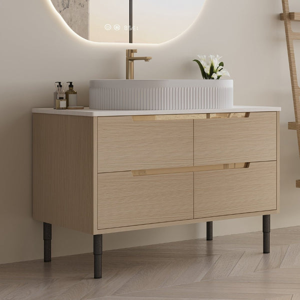 English Elm 36 Inch Freestanding or Floating Bathroom Vanity with Ceramic Sink and Soft Close Drawers W3136S00087