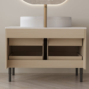 English Elm 36 Inch Freestanding or Floating Bathroom Vanity with Ceramic Sink and Soft Close Drawers W3136S00087