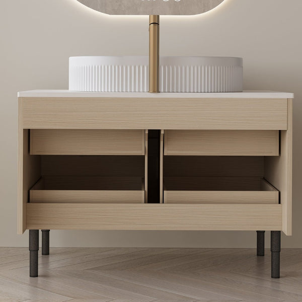 English Elm 36 Inch Freestanding or Floating Bathroom Vanity with Ceramic Sink and Soft Close Drawers W3136S00087