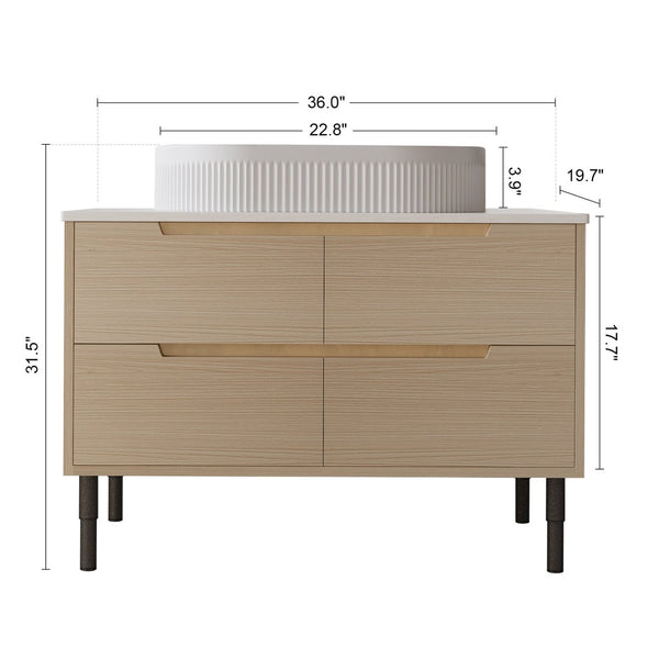 English Elm 36 Inch Freestanding or Floating Bathroom Vanity with Ceramic Sink and Soft Close Drawers W3136S00087