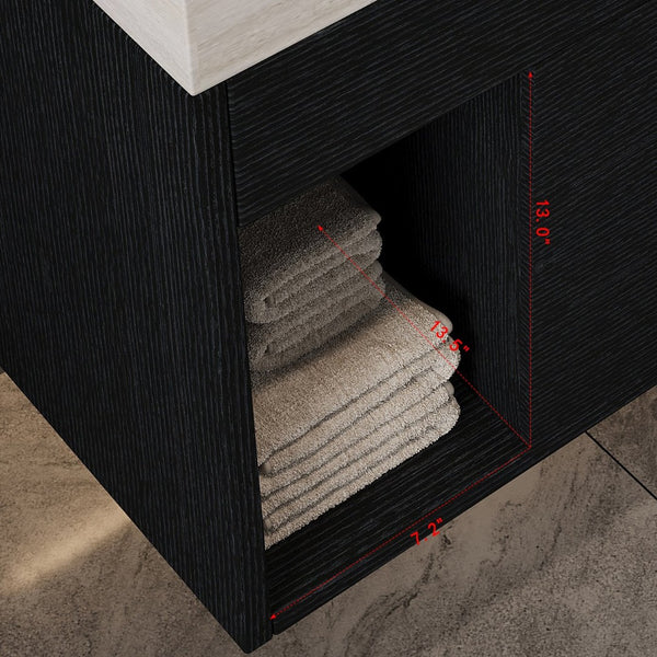 English Elm 29.9 Inch Wall Mounted Bathroom Vanity Sintered Stone Top Soft Close Drawers Modern Black, Stone Gray W3136S00088