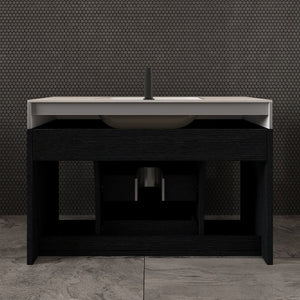 English Elm 29.9 Inch Wall Mounted Bathroom Vanity Sintered Stone Top Soft Close Drawers Modern Black, Stone Gray W3136S00088
